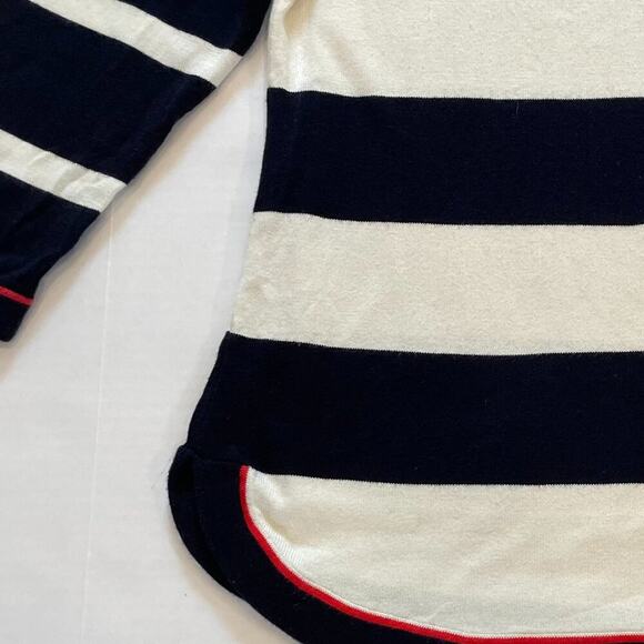 Talbots Cotton Blend Navy & Ivory 3/4 Sleeve Stripe Lightweight Sweater, SP - Picture 3 of 12